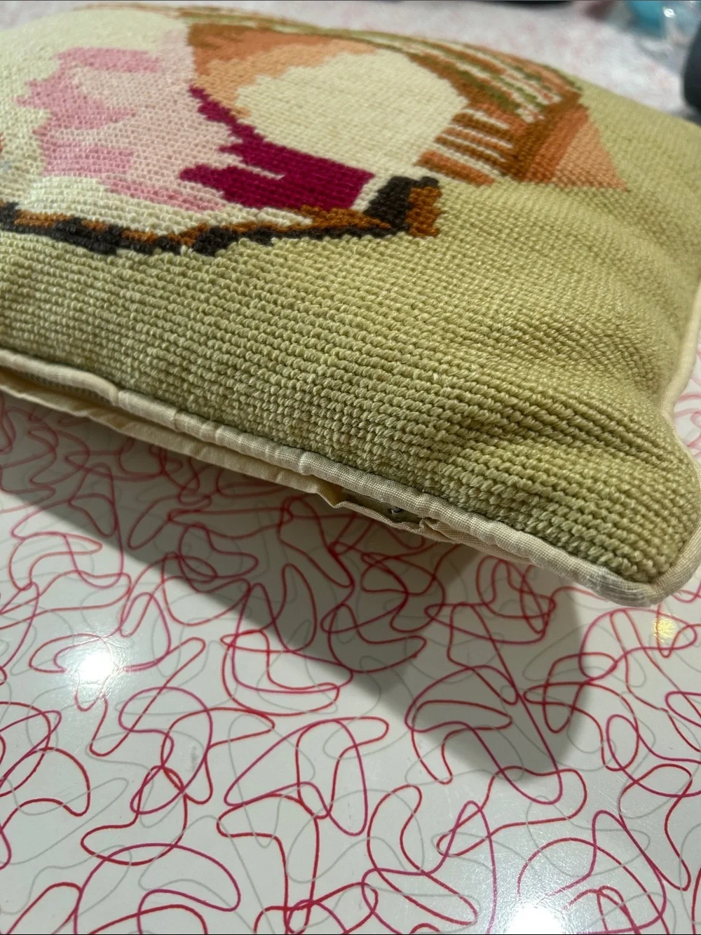 Coastal Needlepoint Seashell Throw Pillow in Beige, Pink & Brown
